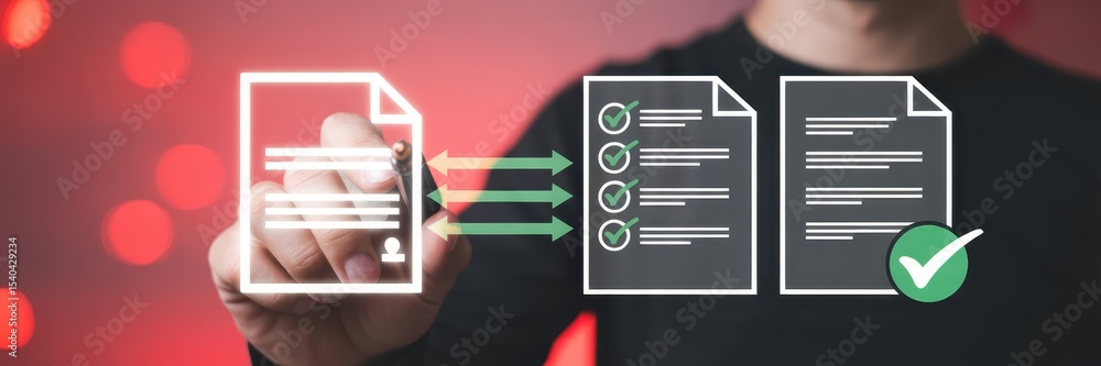 Poster digital document transfer with check marks.