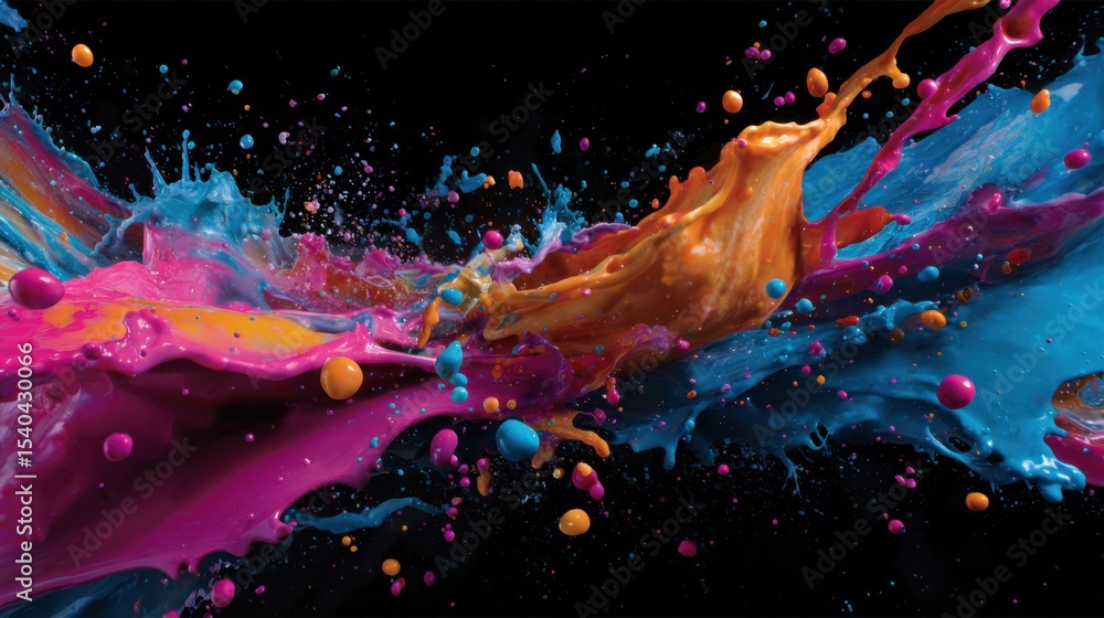 Poster colorful splash of paint in motion studio abstract art black background dynamic perspective artistic