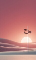 Serene Sunset Over Dunes and Signpost