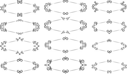 Fototapeta premium Set of elegant ornamental vintage oval vector frames with symmetrical flourishes, perfect for invitations, logos, labels, greeting cards, certificates, and decorative design projects.