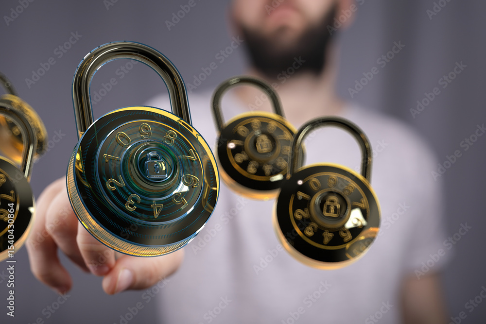 Poster Protecting your information is crucial. Explore the world of digital and physical security with combination locks and advanced data protection.