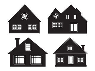 Simple Black Silhouette Illustrations of Different House Types
