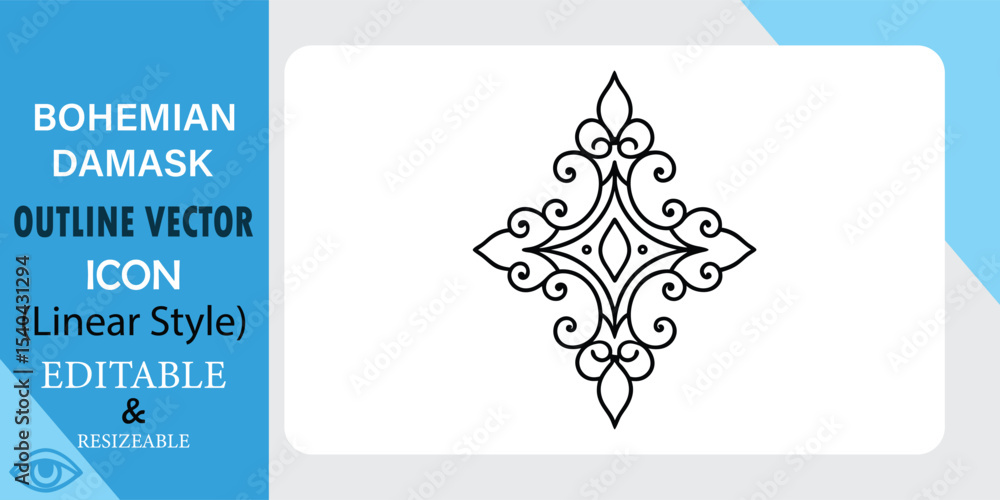 Poster bohemian damask outline vector icon linear style, editable, resizable