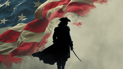 Patriotic American Revolution Soldier with Flag on Independence Day