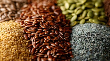 Obraz premium Flax seeds artfully arranged in a stunning macro display highlighting their rich colors and textures