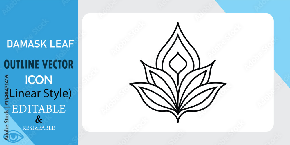 Poster damask leaf outline vector icon linear style, editable, resizable