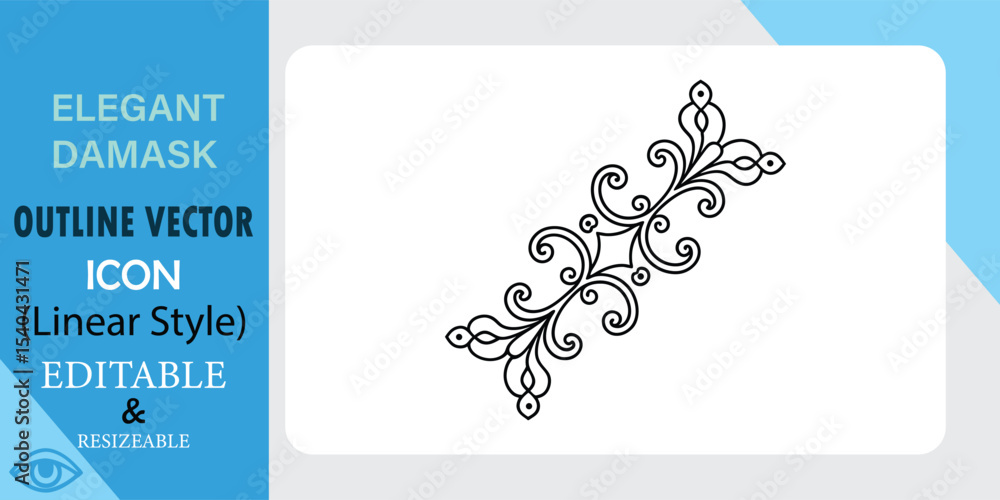 Poster elegant damask outline vector icon linear style editable resizable design