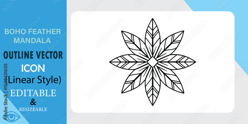 Poster boho feather mandala outline vector icon linear style editable resizable