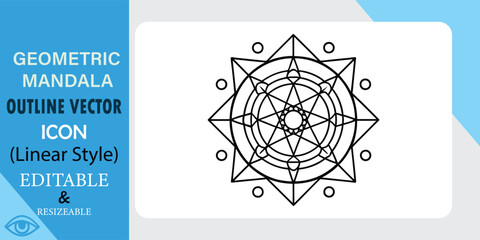 Geometric Mandala Outline Vector Icon Linear Style, Editable, Resizable