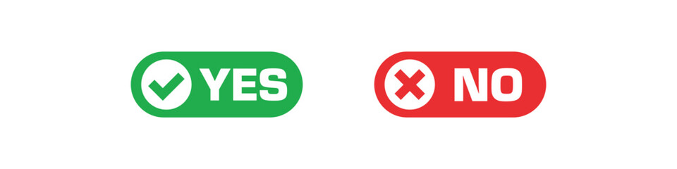 Yes no icon. On off switch vector set. Green yes icon. Red no icon. Green on sign set. Red off sign set. Isolated yes no vector icons.