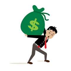 vector business man carrying a sack of dollar bills