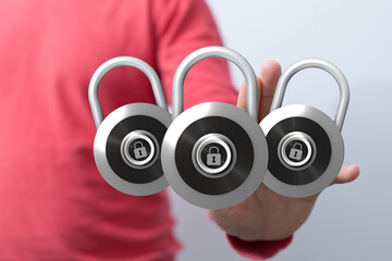 Image of three padlocks representing data security, online privacy, and cybersecurity.