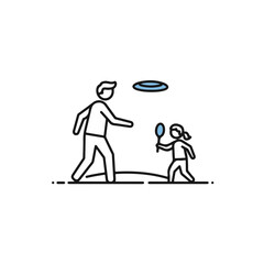 Father and child playing together with frisbee, fostering bond in outdoor.