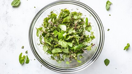 Obraz premium Oregano flakes in a clear bowl on white surface