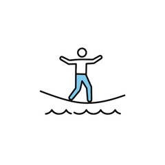 Vector illustration of a figure walking on a rope above water.