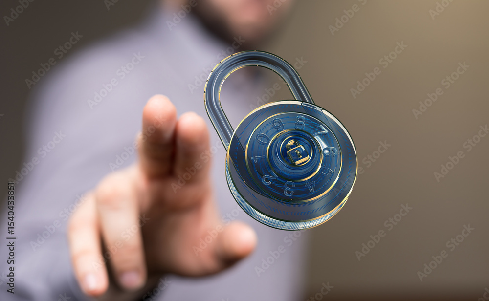 Poster Secure your data.  Digital lock concept image for online security, privacy, and data protection.