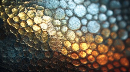 Captivating metallic surface revealing intricate textures and colors under close lighting, inviting exploration and appreciation of its artistry