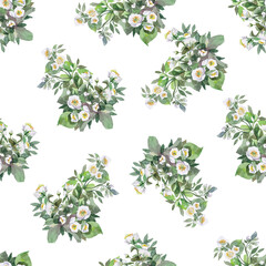 seamless pattern with jasmine flowers on white background