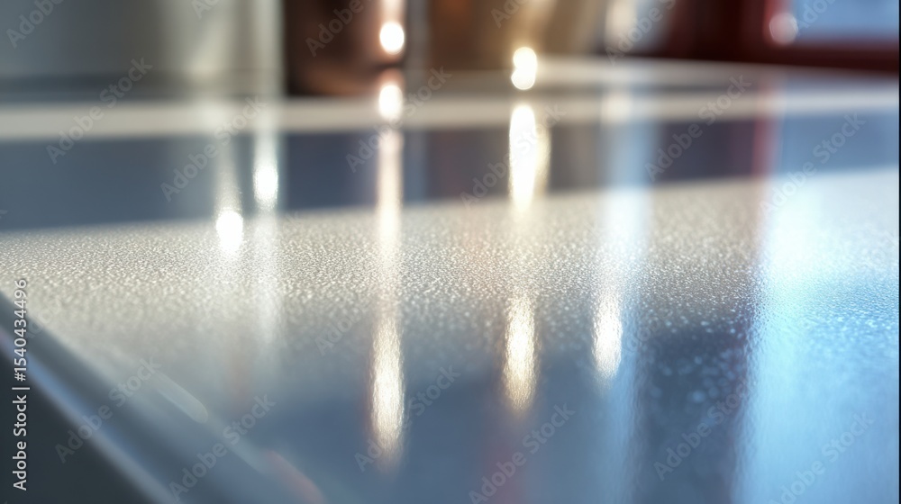 Poster exploring the captivating dance of light on a high-gloss surface in a bright setting