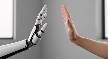 Human hand and robotic hand high five gesture
