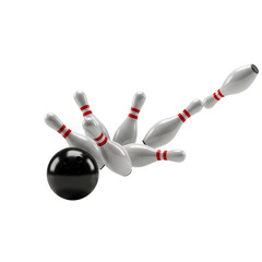 Bowling Strike Pins Scattered After a Powerful Throw isolated on transparent bacckground