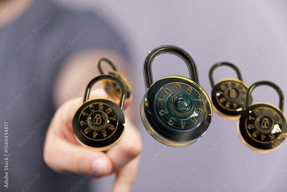 Poster Safeguard sensitive data.  Use robust passwords and encryption for ultimate online security.