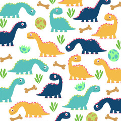 illustration of seamless brontosaurus dinosaur pattern design for kids apparel © Rizki