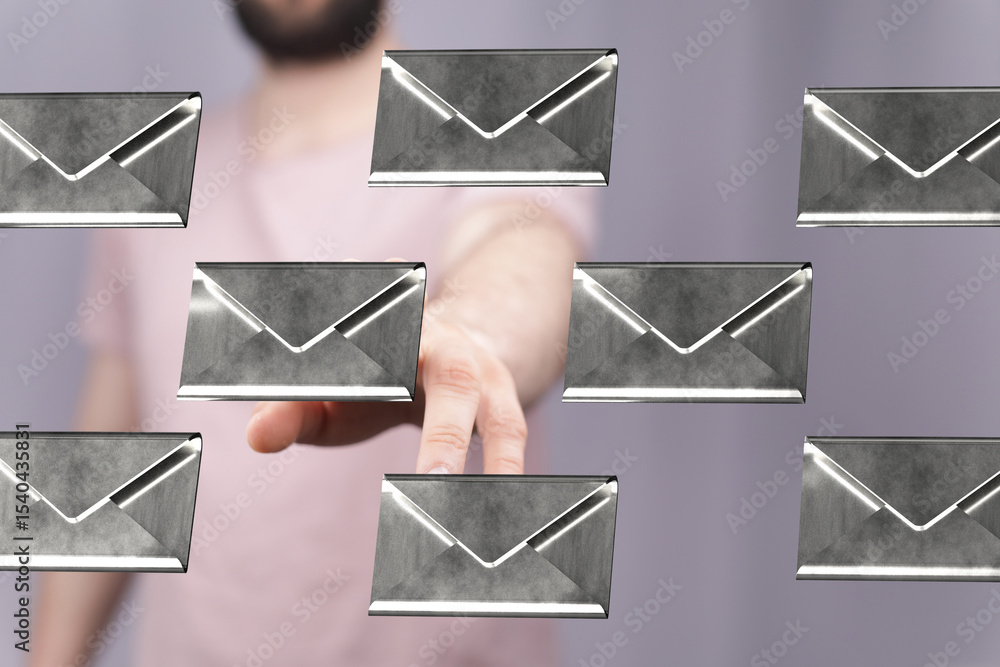 Aufkleber Abstract image of a hand reaching for floating email envelopes.  Perfect for communication or technology concepts.