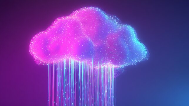 Digital cloud computing concept with cloud icon and data linesImage
