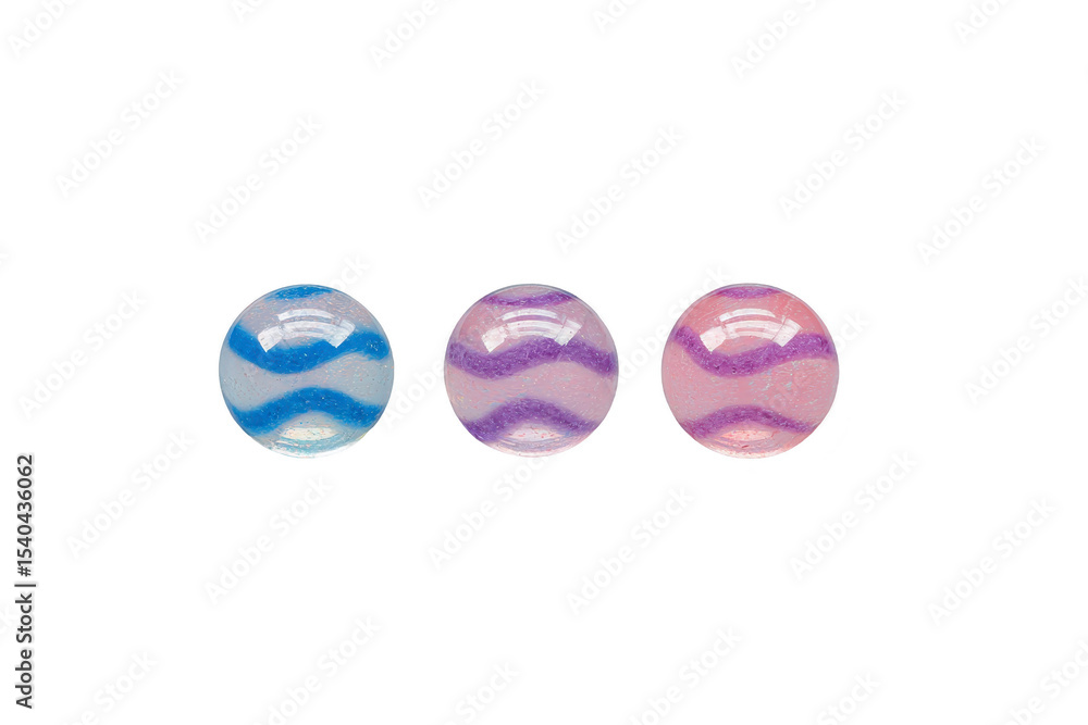 Poster three colorful marbles with wavy patterns are displayed against transparency background, showcasing 