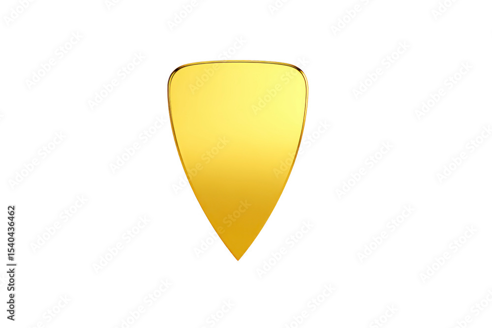 Aufkleber shiny gold shield with smooth surface and pointed bottom, symbolizing protection and strength, isola