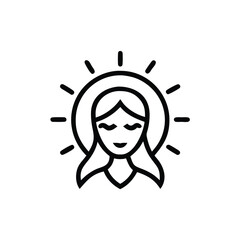 Serene woman halo sun rays hand drawn illustration