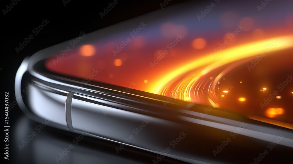 Poster captivating macro view of a smartphone edge with vibrant lighting and sleek design elements showcasi