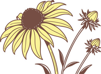 Fototapeta premium Bright Sunflower Illustration with Detailed Petals and Center. Hand Drawn Sunflower Bloom Artwork for Creative Projects. Realistic Sunflower Design for Nature Inspired Graphics. Single Sunflower