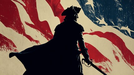 Patriotic American Revolution Soldier with Flag on Independence Day