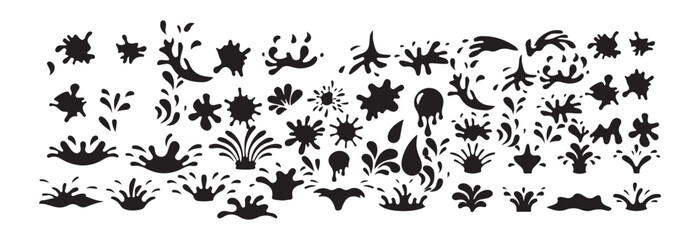 Ink and Liquid Splash Vector Set. Black Paint, Drip, and Splatter Icons Collection. Victor illustration eps 10
