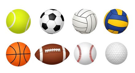 Obraz premium Various Balls for Different Sports on White Background