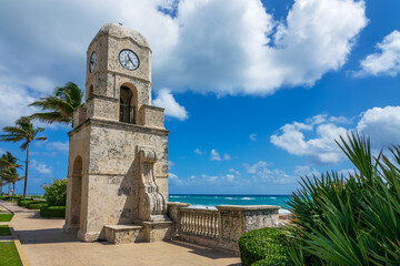 Worth Avenue clock tower, next to the beach in Palm Beach, Florida
