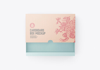 Open Cardboard Drawer Box Mockup
