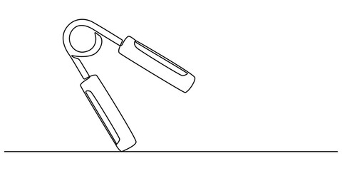 Continuous one line drawing handgrip. Fitness equipment concept, Hand grip strengthener, Single continuous line drawing spring expander for hand, sketch, hand trainer, sports equipment, bodybuilding.