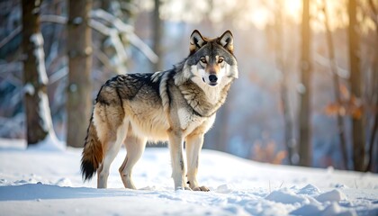 Naklejka premium Grey wolf winter forest portrait.