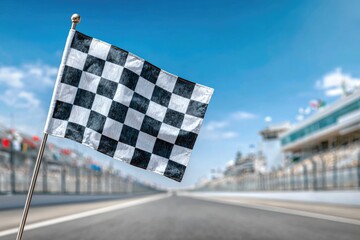 Checkered Racing Flag Waving at Speedway
