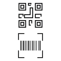 Barcode and QR code scanner detection line symbol interface elements icon set minimal clean vector illustration for digital application.