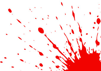 Red paint splatters on a white background, creating an artistic and dynamic burst effect.