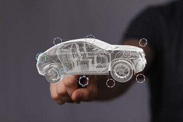 Innovative automotive technology. 3D model visualization. Future car design.