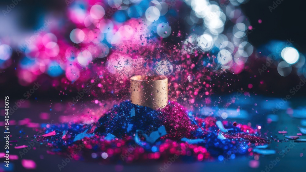Poster iridescent glitter explosion, a mesmerizing display of colorful particles