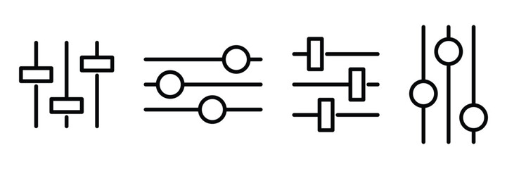 Audio control adjustment equalizer balance mixer customization slider interface element knob setting configuration tune switch icon vector illustration.