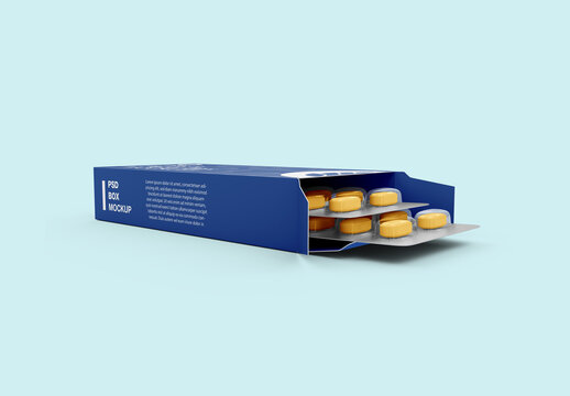 Paper Box with Pills Mockup