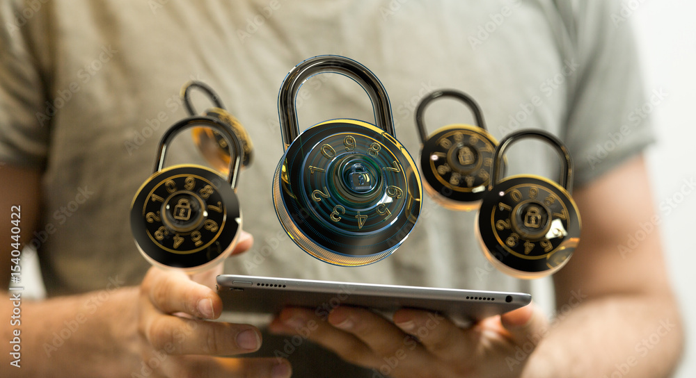 Aufkleber Secure your online accounts with robust passwords and multi-factor authentication.  Prioritize data protection.
