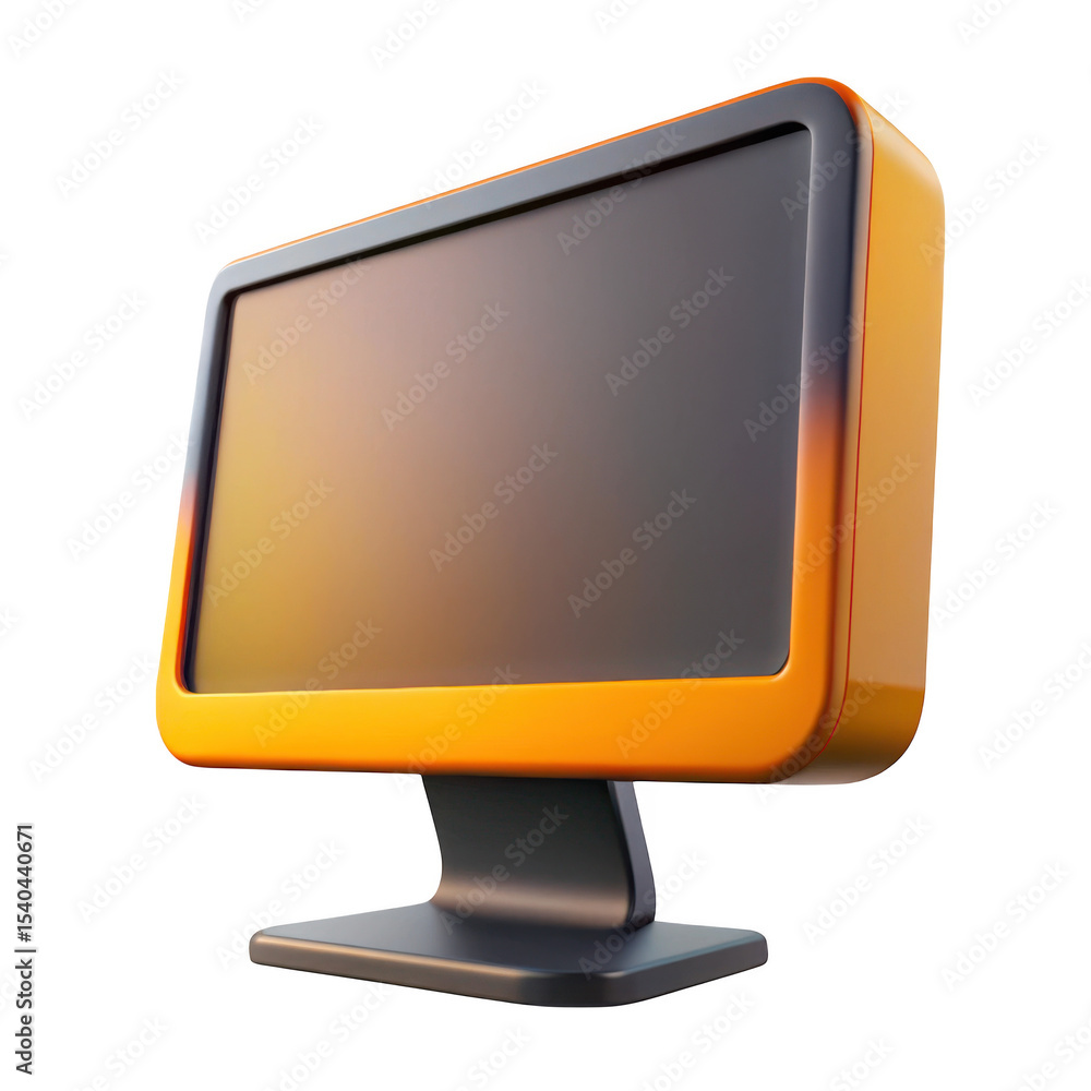 Poster 3d orange computer monitor icon isolated on transparent background